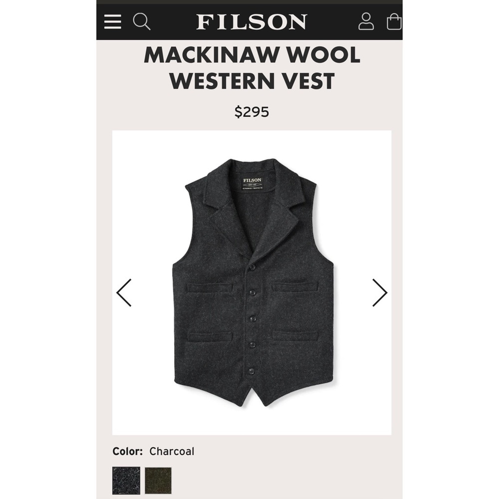 NWOT Men’s Filson wool western vest size S